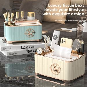 Luxurious Minimalist Living Room Remote Control And Tissue Box Storage Holder Decorative Plastic Tissue Box Display Piece
