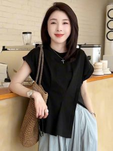 Asymmetrical Sleeve Summer T-Shirt Women Fashion Slimming Design Casual Top
