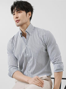 French Style Slim Fit Striped Shirt Mens Long Sleeve V-Neck Casual Business Casual Cotton Blend Fashion Urban Youth Shirt