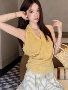 chaqi | Áo vest không tay cổ chữ V màu trơn phong cách Mỹ cổ điển dành cho nữ mùa hè mới ôm vừa vặn thon gọn ngắn thời trang