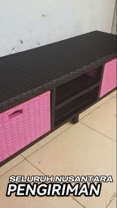 Lemari Rak Rotan Sintetis 2 Laci Buffet Bufet Meja TV 43 inci Ruang Tamu Minimalis Murah Terbaru