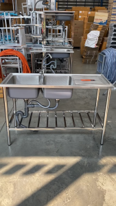 🔥ไม่เป็นสนิม 100%🔥 FANXING ซิ้งล้างจาน SUS 304 สแตนเลส อ่างล้างจาน 120x50x80cm ใช้ที่บ้าน สแตนเลสอ่างคู่อ่างล้างหน้าแบบมีเคาน์เตอร์และขาตั้งในครัวเรือนสับเนื้อและล้างผักได้ ซิงค์ล้างมือ สับกระดูกได้ ใช้ 30 ปีไม่เสีย ซิงค์ล้างจาน อ่างสแตนเลส