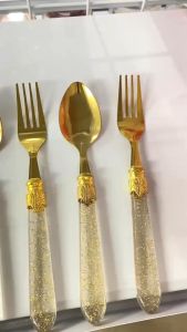 Garpu Sendok Gliter Makan Stainless Tebal Gold (3 Garpu & 3 Sendok)