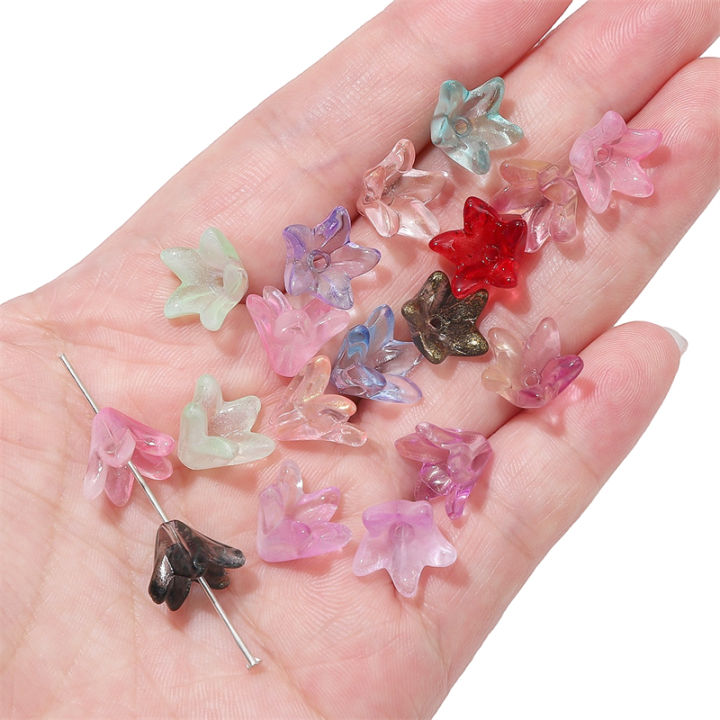 20pcs Lampwork Glass Lily Flowers Beads Loose Spacer Beads for