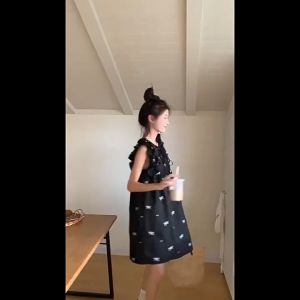 LU CHER  2024 ชุดเดรสแขนบินน่ารักหวานโบว์