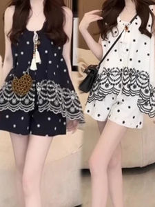 Shalldoer | Korean Style Fashionable Embroidered Hook Flower Sleeveless Top And Shorts Womens Two-Piece Set Casual Summer Outfit