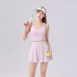 Backless Summer Color Block Sport Dress with Bra Padding and Wide Shoulder Straps