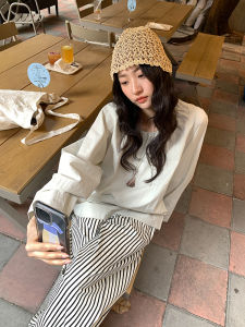 Pure Color Long Sleeve round Neck Loose Womens Shirt Autumn New Style French Style Shirt Elegant Top Fashion Sensation