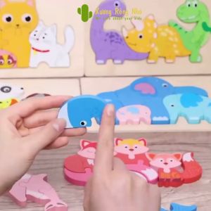 Tranh ghép hình 3D bằng gỗ hàng dày đẹp chủ đề gia đình động vật ngộ nghĩnh phát triển trí tuệ giáo dục sớm cho bé