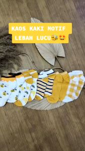 EUNSEO Kaos Kaki Semata Kaki Pendek Kaos Kaki Fashion Korea Motif Bee Lebah Kuning Premium