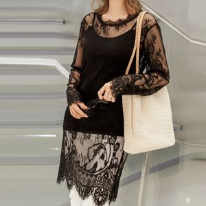 Áo Sơ Mi Ren Dài Tay Siêu Mỏng Cổ Cao Đa Năng Cho Nữ Mùa Xuân Hè Áo Lót Ren Ren Thanh Lịch Thời Trang Thu Đông Bằng Polyester