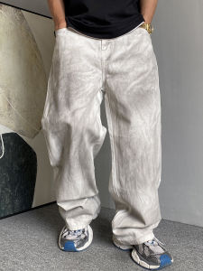กางเกงยีนส์ทรงหลวมสไตล์อเมริกันสำหรับผู้ชายในช่วงฤดูใบไม้ผลิ กางเกงขายาวทรงตรงสีขาว สไตล์ลำลอง ทรงหลวม เหมาะกับทุกฤดูกาล