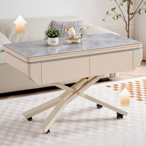 Electric Adjustable Coffee Table Dual-Use Integrated For Home Two-in-One Multi-Functional Small Apartment Living Room Movable Cream