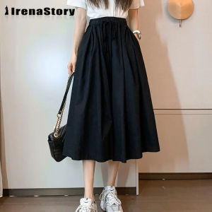 IRENASTORY Women Skirt Pants Korean Casual Style Plus Size High Waist Elastic Waist Loose Wide Leg Cropped Pants