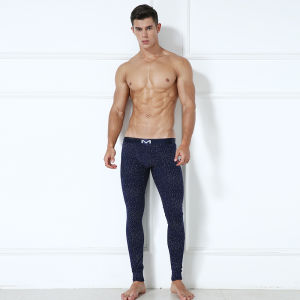 Mens Low Waist Cotton Thermal Pants Tight Fit Autumn Trousers Warm Underwear Youth Style Printed Pattern Non-Fleece Lined