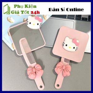 Gương Kèm Lược HELLO KITTY Xinh Xắn Màu Hồng Đính Nơ Tiểu Thư - Lược Gương 2 TRONG 1 Tiện Lợi / Lược Chải Tóc Massage Tạo Kiểu Nhỏ Gọn Mang Đi Du Lịch - Gương Lược Cầm Tay