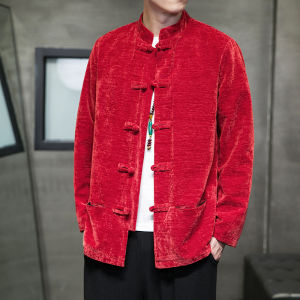 New Chinese Style Retro Gold Velvet Tang Suit Mens Large Size Jacket Coat Youth Improved Hanfu Outerwear Autumn Fashion