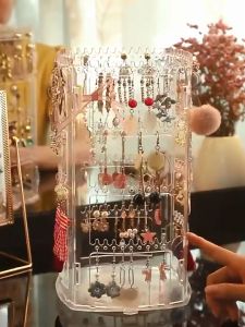 O-KAY Earring Display Rack 316 Grids and Jewelry Organizer 360-Degree Rotating 4 Tiers
