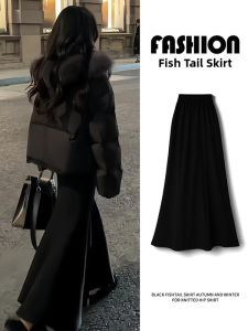 Elegant French Style Fashionable Spring Midi Skirt With Fleece