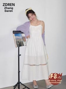 ZHANGDAREN | Đầm Bạn Gái Họa Tiết Caro Cao Waist Plus Size Mùa Hè