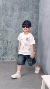 Set bộ bé trai Boy Story áo thun cotton quần jean rách mềm đi học đi chơi 9 tới 28kg BERNIE T1125B13