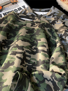 เสื้อสเวตเตอร์คอปกกลมแขนยาวทรงหลวมสไตล์ย้อนยุคสำหรับผู้ชาย ฤดูใบไม้ร่วง ฤดูใบไม้ผลิ ฤดูใบไม้ร่วง เสื้อเชิ้ตชั้นในลายพรางแบบสวมหัว