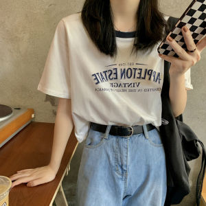 JIFANPAUL | Color-blocking Round-neck Letter Print Loose-fitting T-shirt