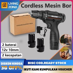 Bor Listrik Murah Promo Bor Baterai Mesin Tanpa Kabel Impact Drill Cordless Koper 2 Baterai Cordless Drill Set 12V Bor Tangan Multifungsi Isi Ulang Mesin Bor Cordless 10mm Dual Speed Bor Listrik
