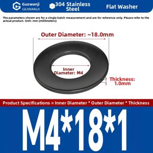 GUWANJI | Black 304 Stainless Steel Flat Washer Ultra Thin Thick Circular