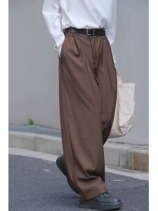 American Style Loose Straight Leg Brown Casual Pants Mens Long Trousers Commuter Suit Pants Wide Leg Workwear Dad Pants