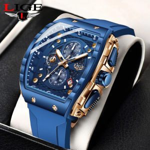 LIGE Fashion Men Watches Luxury Square Silicone Military Quartz Waterproof Chronograph Watch For Men + Box