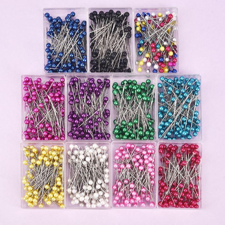 100Pcs/Box 38cm Colorful Round Pearl Head Needles Stitch Straight Push ...