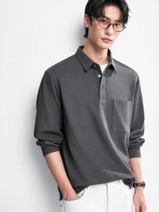 MIANXIANSHENG | Heavyweight Wavy Textured Long Sleeve Polo Shirt
