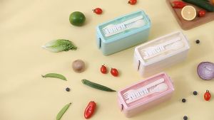 Hộp đựng cơm giữ nhiệt văn phòng 3 tầng cao cấp 900ml Hộp cơm bằng nhựa lúa mạch Tặng kèm muống dĩa