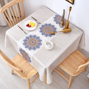 Waterproof Oil-resistant TPU Fabric Tablecloth Square Dining Table Mat Home Use Wash-free Nordic Style Plant Floral Pattern