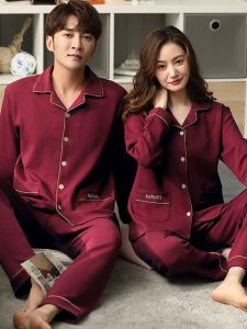 Red Cotton Pajamas Long Sleeve Couple Wedding Home Clothes Cotton Robe Pure Cotton Sleepwear for Men And Women