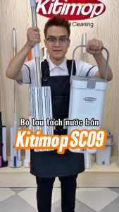 Bộ lau nhà tách nước bẩn KITIMOP SC09 thùng tự giặt vắt bàn lau 38cm kèm 3 bông lau