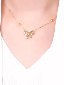 Elegant Bow Necklace Bracelet Earrings Set Gold Tone Women Jewelry Accessory