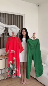 Áo dài cách tân dáng suông in 3d sen cò sải cánh AD036- Khánh Linh Style