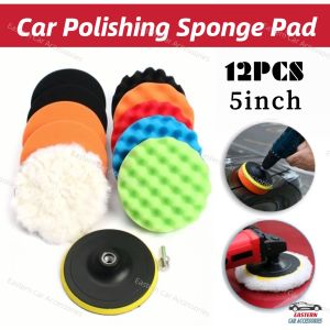 12pcs 5inch Car Polishing Buffing Sponge Pad Flat Wave Polisher Waxing Kit Set