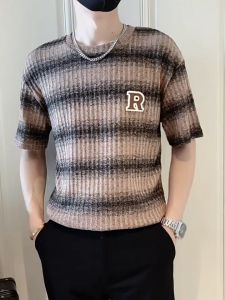 T-shirt mens fashion brand summer loose five-quarter sleeve 2024 new style fashion printed top