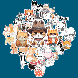 Stick On - Bộ 50 Sticker Mèo Dán Hoạt Hình Dán DIY Trang Trí Máy Tính Sổ Lưu Niệm Laptop Hành Lý Cốc Nước Mũ Bảo Hiểm.