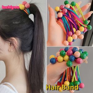ลูกปัดบอลสีลูกกวาดสไตล์ INS สำหรับผู้หญิง ผู้หญิงเชื้อกรัดผมประดับยางรัดผมหางม้ายืดหยุ่นเรียบง่ายสวมใส่ได้ทุกวัน