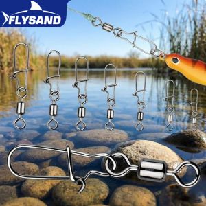 100PCS Fishing Connector Pins Stainless Steel Rolling Swivels Snap Fishhook Lure Tackle Accessories for Pike Fishing