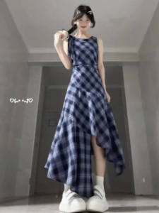 CHANGTONG | Vintage Unique Checkered Vest Dress
