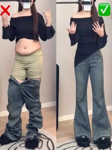 Pear Shapes Micro-Pull Denim Womens Spring & Fall New Arrival High Waist Slim Looking Covering Leg Wide-Leg Horseshoe Pants Tide