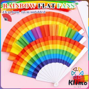 KLIMO Childrens Craft Folding Fan Rainbow Flat Fans Kindergarten Cloth Dance Small Fan Cold Fan 7 inch