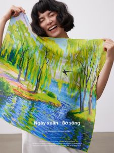 Lagur | Khăn Lụa 100% Cho Phụ Nữ Màu Xanh