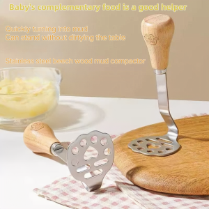 Stainless steel potato press baby food aid tool food cutting machine crusher wooden handle garlic pusher kitchen utensils