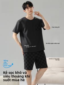 MiiOW | Áo ngủ nam MiiOW Pure Cotton mùa hè 2025 Áo ngủ tay ngắn mỏng thoáng khí đơn giản cỡ lớn Quần áo mặc nhà thoải mái